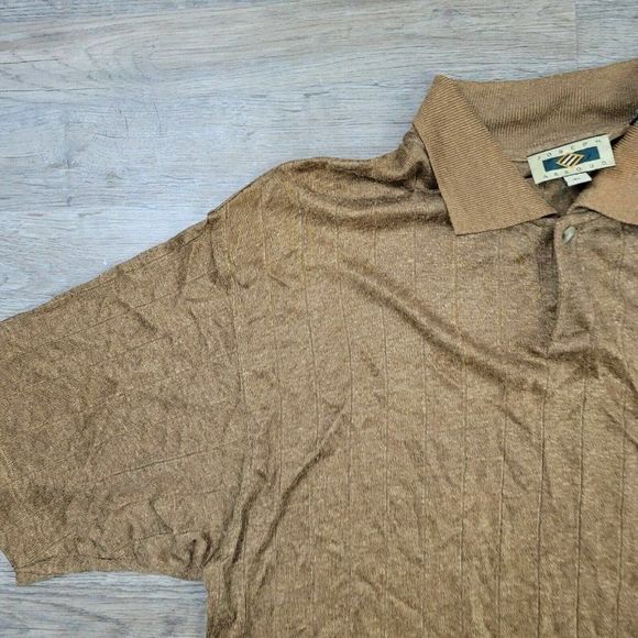 Vintage Joseph Abboud Polo T-Shirt Brown Solid Collared Short Sleeve Linen Mens - Picture 3 of 8